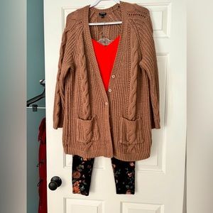 Torrid outfit in one!  Black floral leggings, tank top and sweater